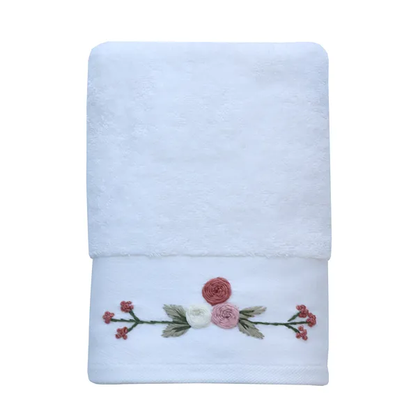 Nova Home Rose Mary Floral Embroidered Towel - 100% Cotton - White (Available In Sizes) product thumbnail 3