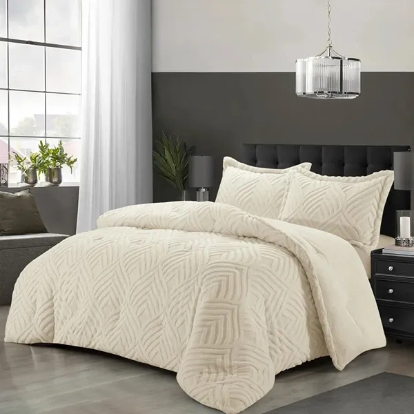 Nova Home Crete Winter Jaquard Sherpa Comforter Set - Ivory (Available in Sizes) product thumbnail 11