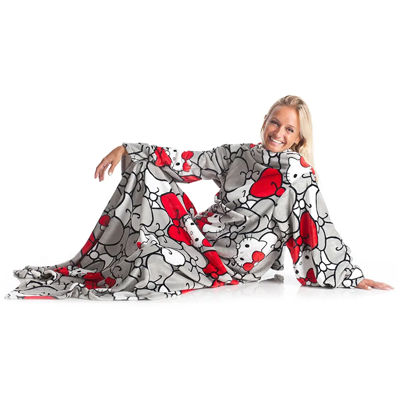 Kanguru Deluxe Hello Kitty Blanket With Sleeves - 140x180 Cm - Grey product thumbnail 3