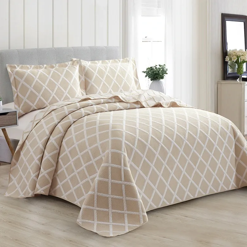 Nova Home Valook Poly Cotton Jaquard Reversible Bed Spread Set - Beige (Available In Sizes) product thumbnail 11