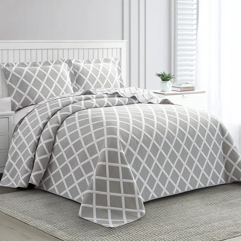 Nova Home Valook Poly Cotton Jaquard Reversible Bed Spread Set - Grey (Available In Sizes) product thumbnail 3