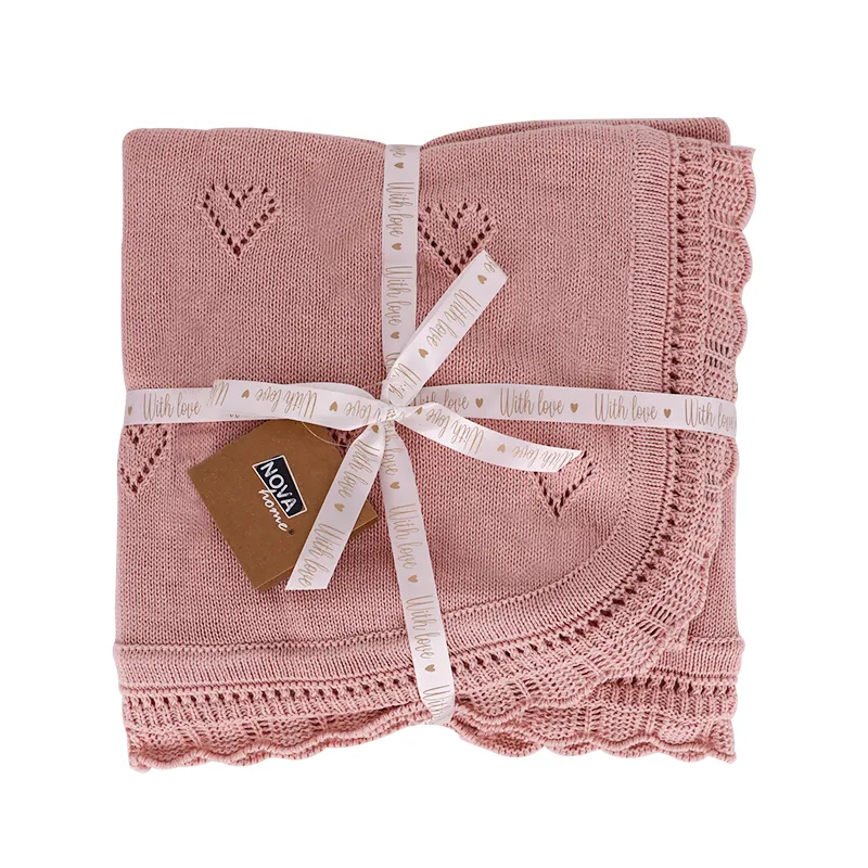Nova Home "Heart" Knitted Baby Blanket - 100% Cotton - Pink product thumbnail 3