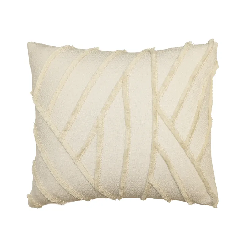 Nova Home Striata Handmade Embroidered 100% Cotton Cushion Cover - 50x50 Cm - Offwhite product thumbnail 3