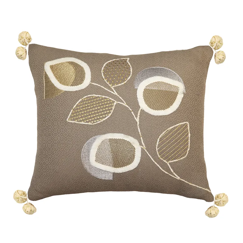Nova Home Foliera Handmade Embroidered 100% Cotton Cushion Cover - 50x50 Cm - Brown product thumbnail 3