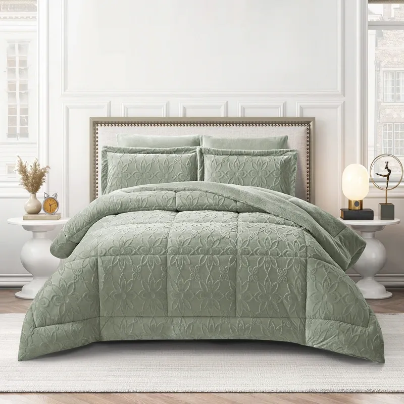 Nova Home Floriva Winter Jacquard Flannel Floral Comforter Set - Green (Available In Sizes) product thumbnail 11