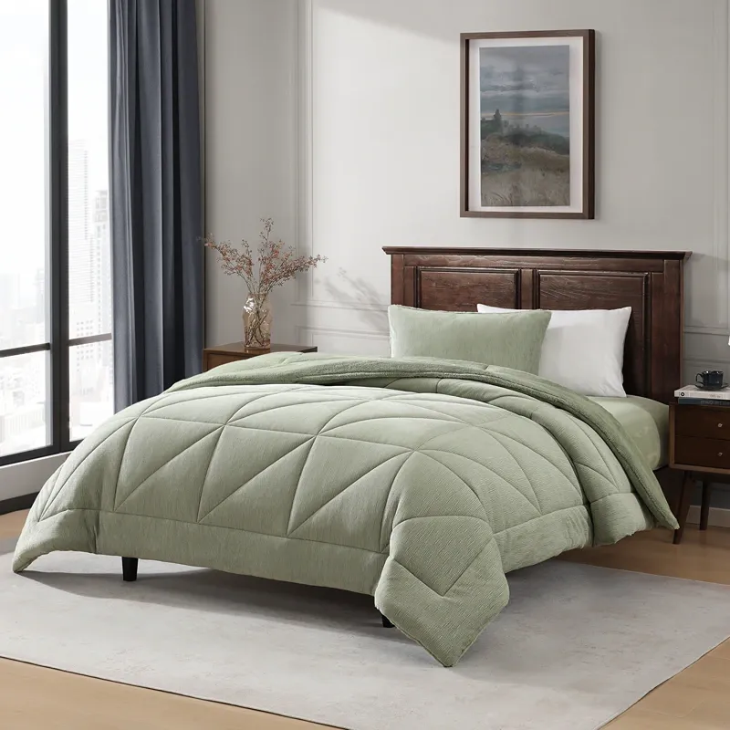 Nova Home Snug Winter Velvet Comforter Set with High Pile Backing - Green (Available In Sizes) product thumbnail 5