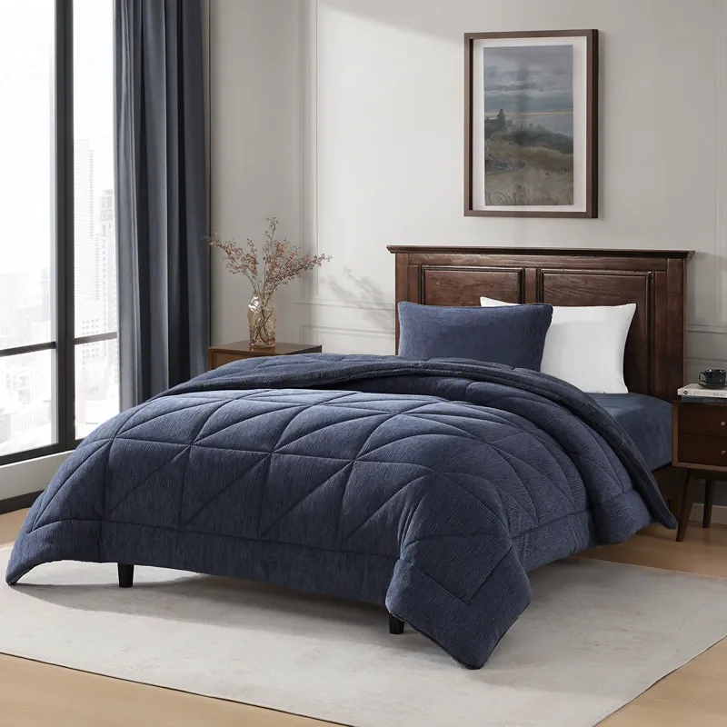 Nova Home Snug Winter Velvet Comforter Set with High Pile Backing - Navy (Available In Sizes) product thumbnail 5
