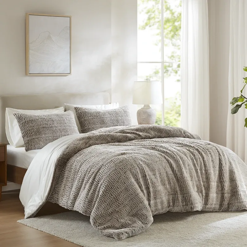 Nova Home Sculpted Winter Jacquard SherpaTextured Comforter Set with Mink Backing - Grey (Available In Sizes) product thumbnail 8