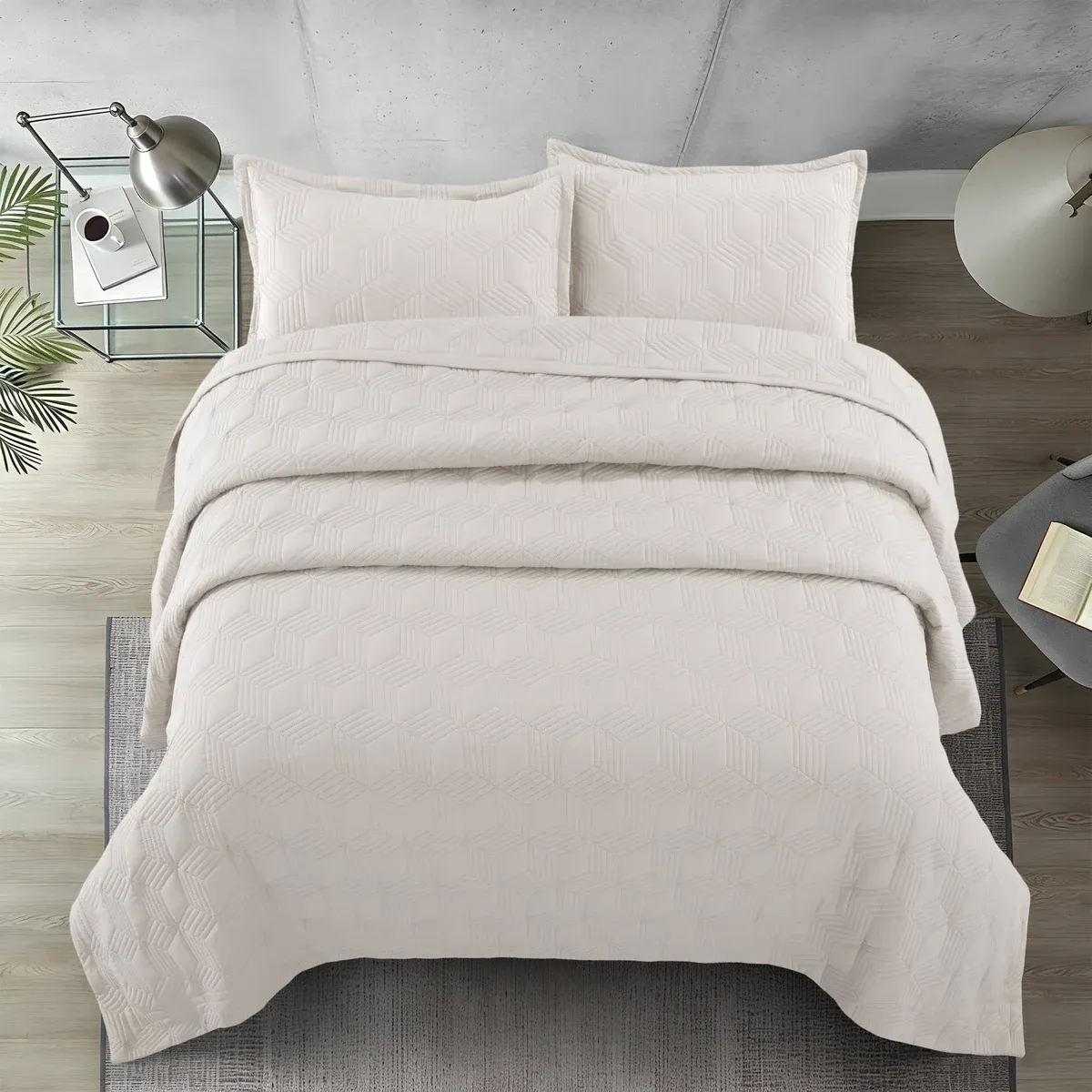 Nova Home Bed Spread Set Vectra - Microfiber - Ivory (Available In Sizes) product thumbnail 14