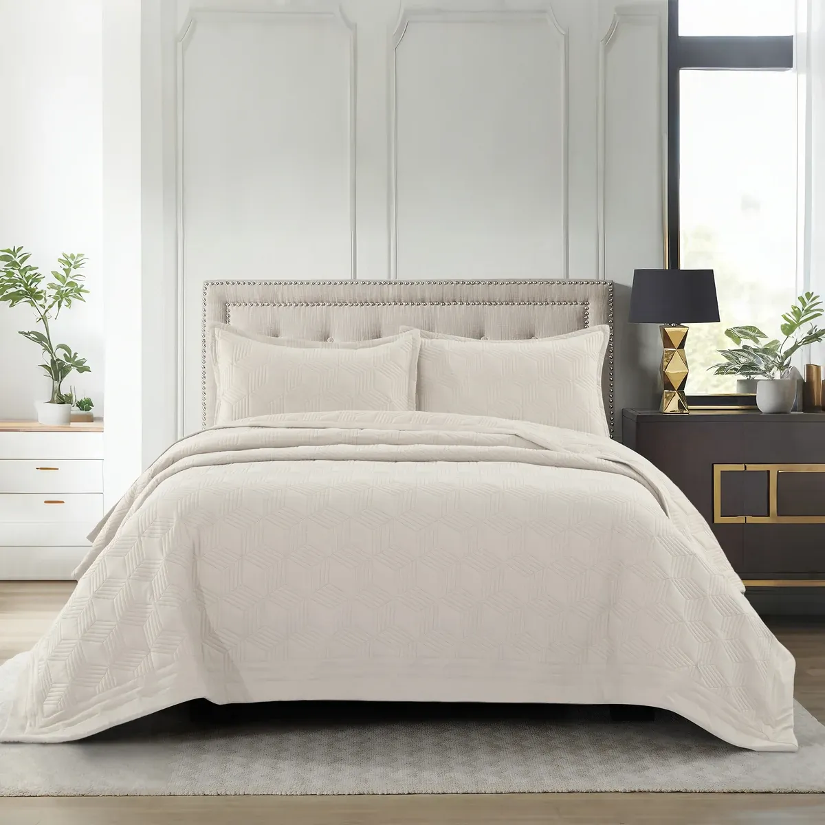Nova Home Bed Spread Set Vectra - Microfiber - Ivory (Available In Sizes) product thumbnail 16