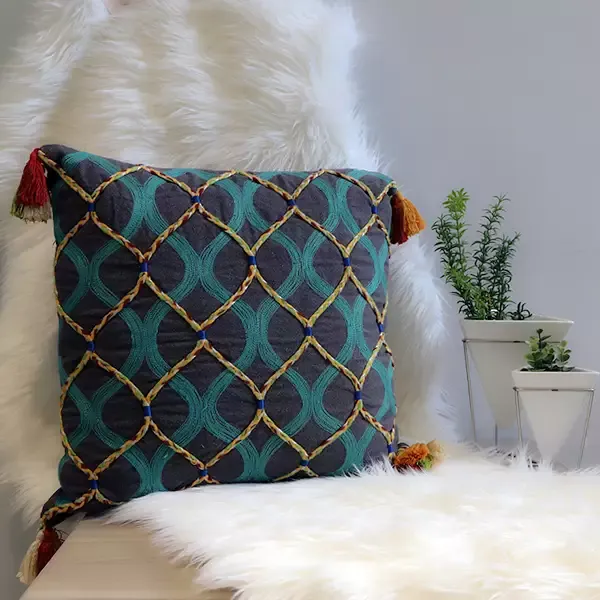 Nova Home Handmade Embroidered Cushion Cover - 100% Cotton - 45x45 cm - Grey product thumbnail 3