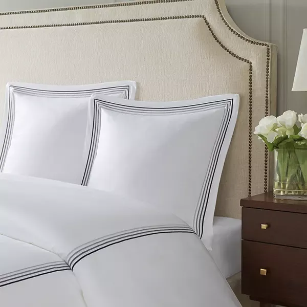 Nova Home Cruise Euro Sham Set - 100% Cotton, 600 Thread Count - 2 Pcs - White & Grey product thumbnail 3