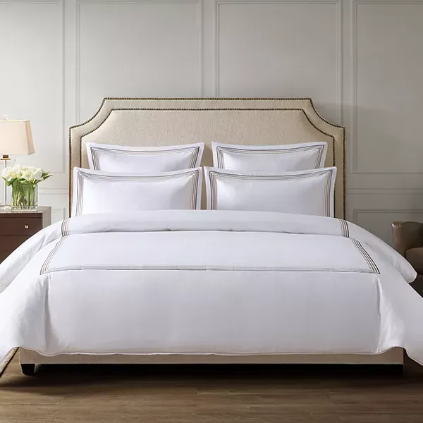 Nova Home Cruise Duvet Cover Set - 100% Cotton, 600 Thread Count - White & Beige (Available in Sizes) product thumbnail 4