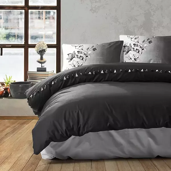 Nova Home Daren Duvet Cover Set With Tassels - 100% Cotton - Black (Available in Sizes) product thumbnail 9