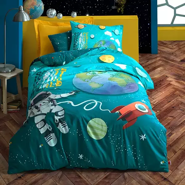 Nova Home Little Astronaut kids Duvet Cover Set - 100% Cotton - Single & Twin - 3 Pcs - Blue product thumbnail 3