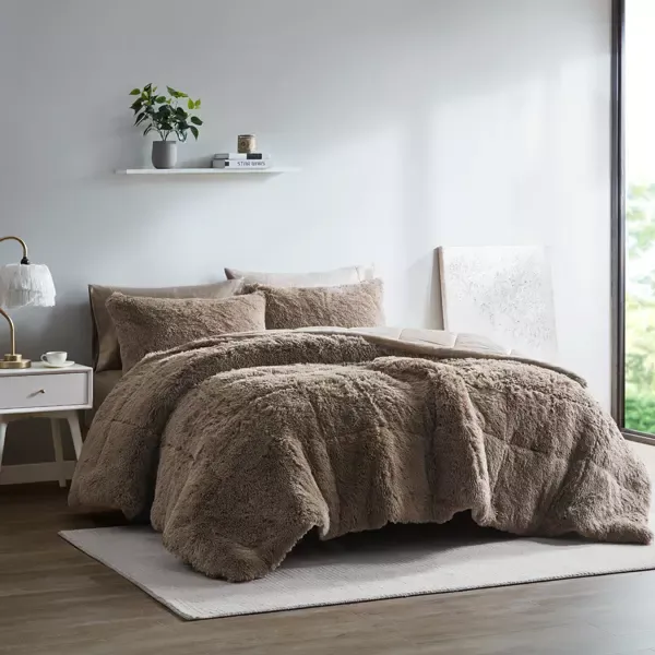 Nova Home Malea Winter Long Shaggy Fur Comforter Set - Taupe (Available in Sizes) product thumbnail 6