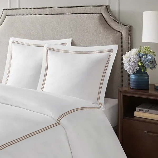 Nova Home Venice Euro Sham Set - 100% Cotton, 600 Thread Count - 2 Pcs - White & Beige product thumbnail 3