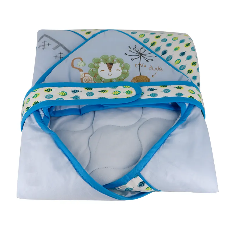 Nova Home "Happy Holiday" Hooded Baby Swaddle Blanket - 100% Cotton - Blue product thumbnail 3