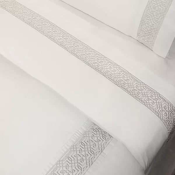 Nova Home Lounge Embroidery Duvet Cover Set - 100% Cotton, 400 Thread - King & Super King - 7 Pcs - White & Silver product thumbnail 2