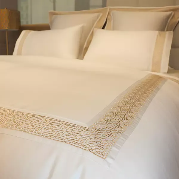 Nova Home Lounge Embroidery Duvet Cover Set - 100% Cotton, 400 Thread - King & Super King - 7 Pcs - White & Gold product thumbnail 4