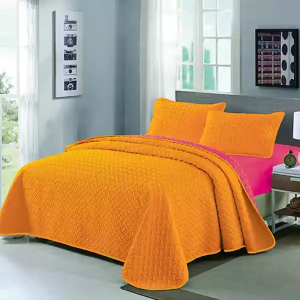 Nova Home "Ivy" Double Face Bed Spread Set - 2 Pcs, Twin - Fuchia & Orange product thumbnail 2