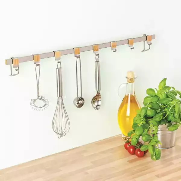 Wenko Premium 8 Hooks, Aluminium & Wood - Silver product thumbnail 2