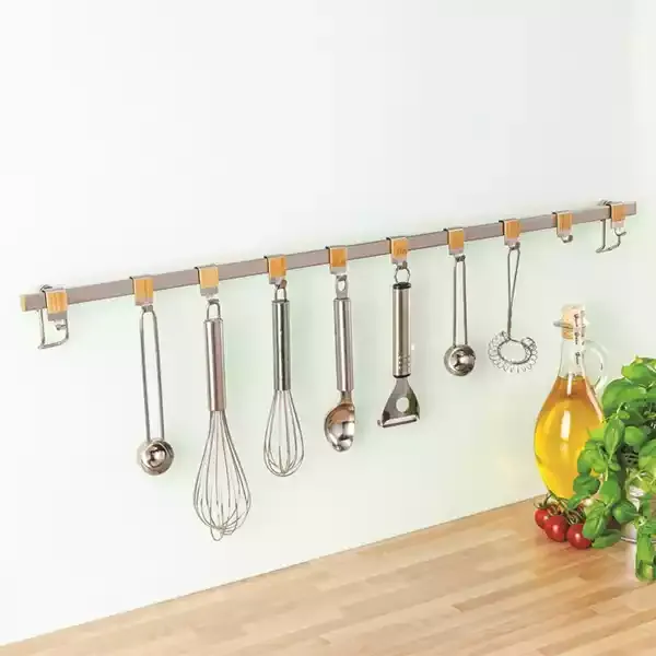 Wenko Premium 10 Hooks, Aluminium & Wood - Silver product thumbnail 2