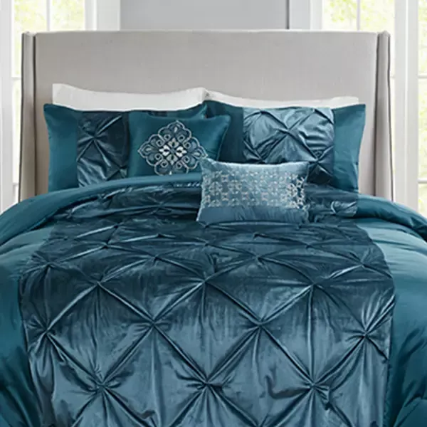 Nova Home Mia Velvet & Sateen Comforter Set - 8 Pcs - King & Super King- Teal product thumbnail 2