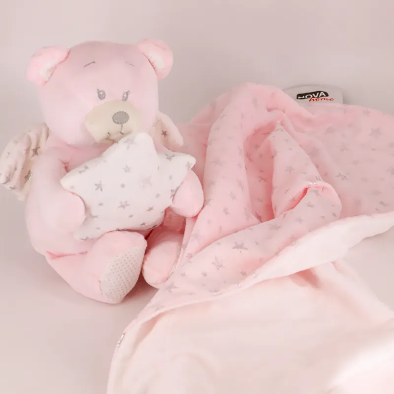 Nova Home "Bebo" Angle Bear Toy with Baby Blanket - Pink product thumbnail 2