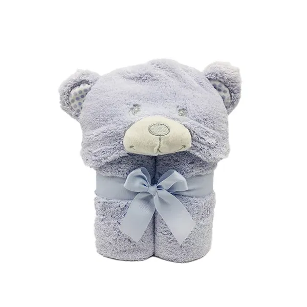Nova Home "Bear" Hooded Baby Blanket - %100 Cotton - Blue product thumbnail 4