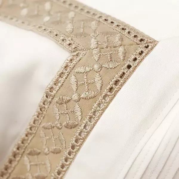 Nova Home Moons Embroidery Duvet Cover Set - 100% Cotton, 400 Thread - King & Super King - 7 Pcs - White & Taupe product thumbnail 2