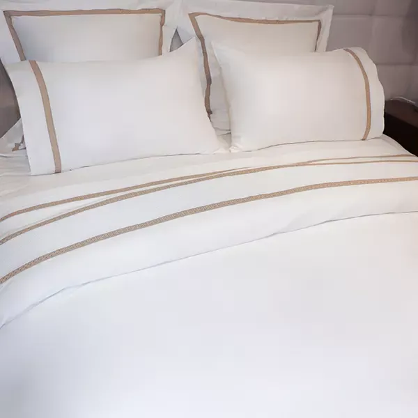 Nova Home Moons Embroidery Duvet Cover Set - 100% Cotton, 400 Thread - King & Super King - 7 Pcs - White & Taupe product thumbnail 3