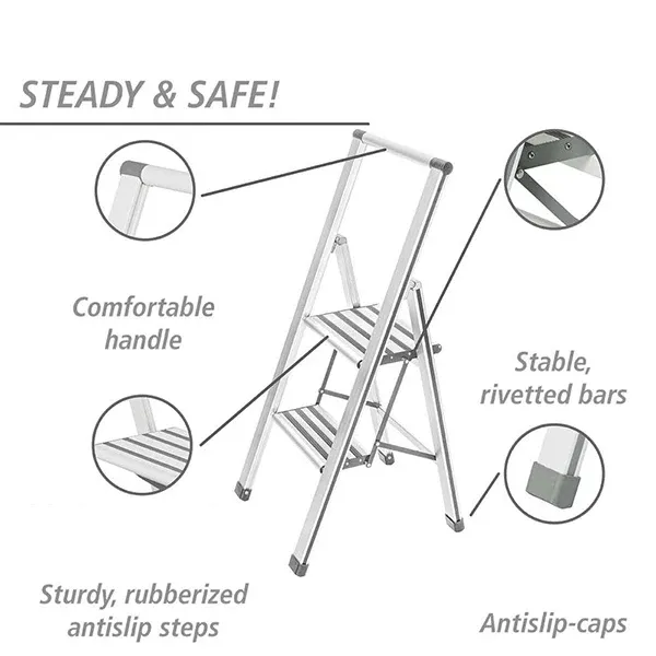 Wenko Aluminum Design Folding Stepladder 2-Step Household Ladder - Aluminum - White product thumbnail 3