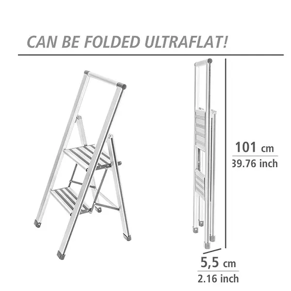 Wenko Aluminum Design Folding Stepladder 2-Step Household Ladder - Aluminum - White product thumbnail 4