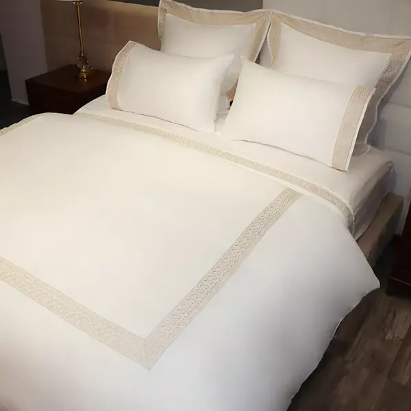 Nova Home Space Embroidery Duvet Cover Set - 100% Cotton, 400 Thread - King & Super King - 7 Pcs - White & Gold product thumbnail 4