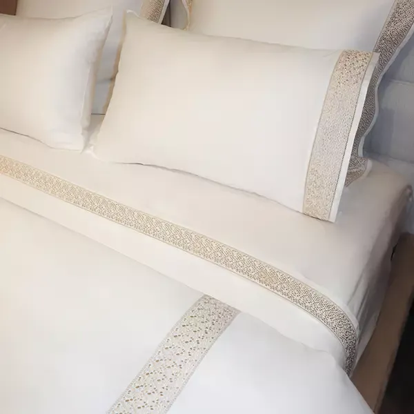 Nova Home Space Embroidery Duvet Cover Set - 100% Cotton, 400 Thread - King & Super King - 7 Pcs - White & Gold product thumbnail 5