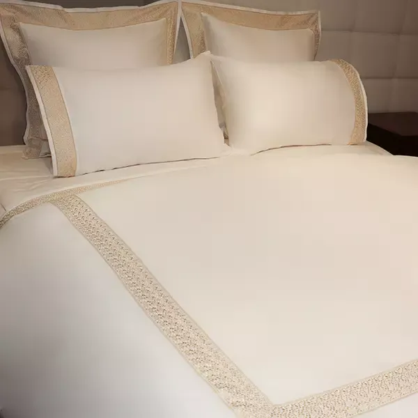 Nova Home Space Embroidery Duvet Cover Set - 100% Cotton, 400 Thread - King & Super King - 7 Pcs - White & Gold product thumbnail 2