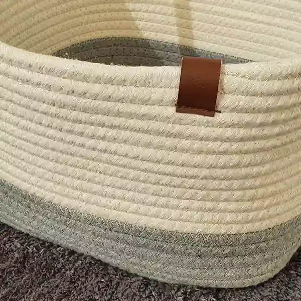 Weva Vital Cotton Storage Basket With Handle Set - 100% Cotton - 3 Pcs - Ivory & Grey product thumbnail 3