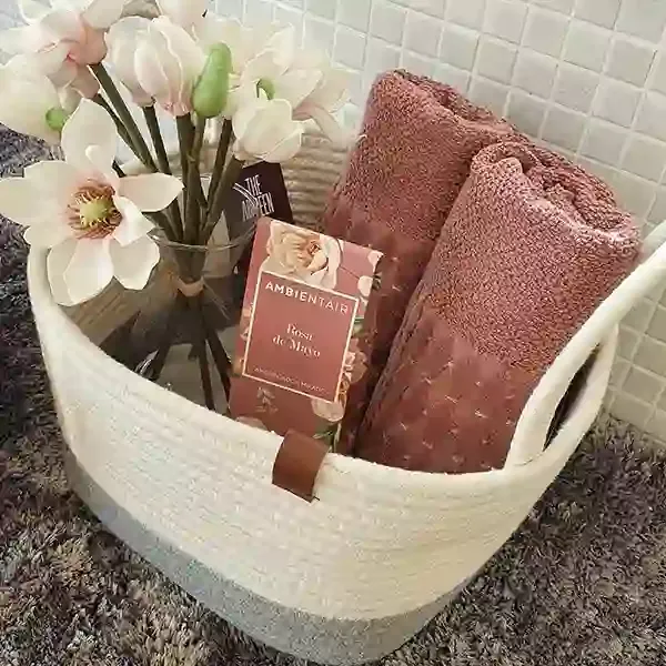 Weva Vital Cotton Storage Basket With Handle Set - 100% Cotton - 3 Pcs - Ivory & Grey product thumbnail 5