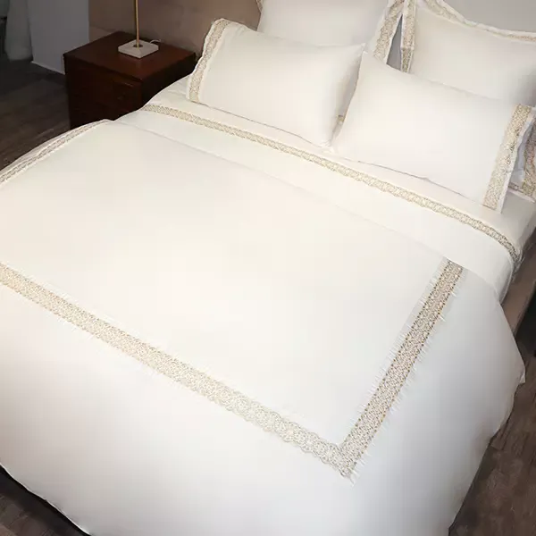 Nova Home Oriental Embroidery Duvet Cover Set - 100% Cotton, 400 Thread - King & Super King - 7 Pcs - White & Gold product thumbnail 5