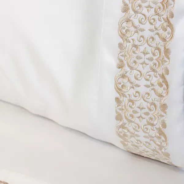 Nova Home Oriental Embroidery Duvet Cover Set - 100% Cotton, 400 Thread - King & Super King - 7 Pcs - White & Gold product thumbnail 12