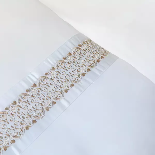 Nova Home Oriental Embroidery Duvet Cover Set - 100% Cotton, 400 Thread - King & Super King - 7 Pcs - White & Gold product thumbnail 11