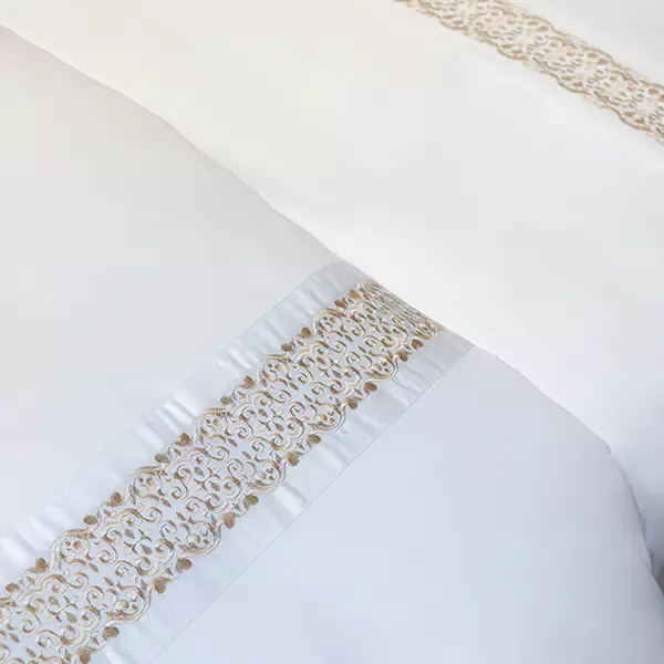 Nova Home Oriental Embroidery Duvet Cover Set - 100% Cotton, 400 Thread - King & Super King - 7 Pcs - White & Gold product thumbnail 10