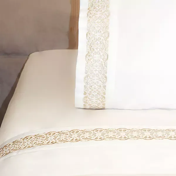 Nova Home Oriental Embroidery Duvet Cover Set - 100% Cotton, 400 Thread - King & Super King - 7 Pcs - White & Gold product thumbnail 9