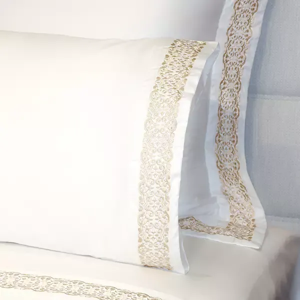 Nova Home Oriental Embroidery Duvet Cover Set - 100% Cotton, 400 Thread - King & Super King - 7 Pcs - White & Gold product thumbnail 2