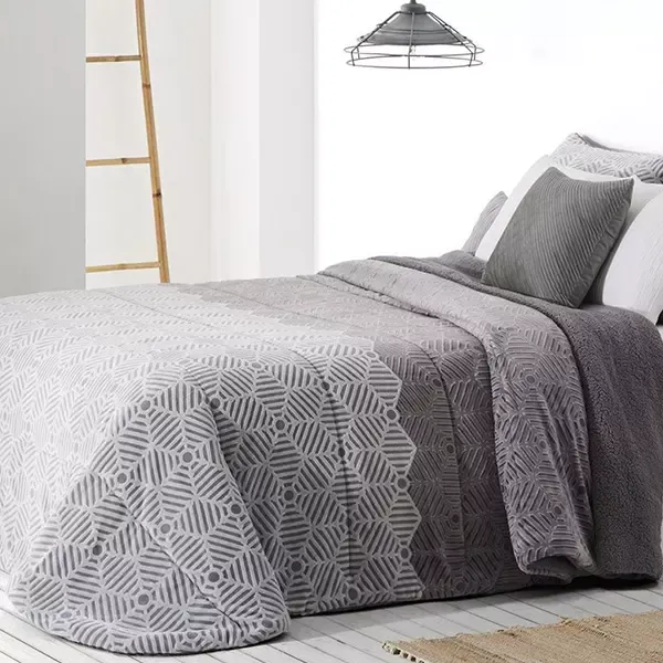 Manterol Doko Velvet To Sherpa Winter Comforter Set - 3 Pcs - King & Super King - Grey (044 - 12) product thumbnail 4