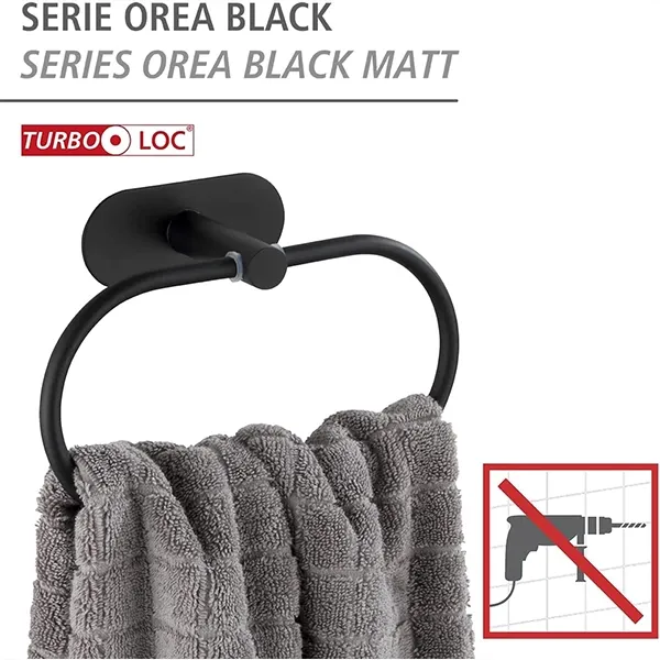 Wenko Orea Turbo-Loc Towel Rail - Stainless Steel - Black Matt product thumbnail 2