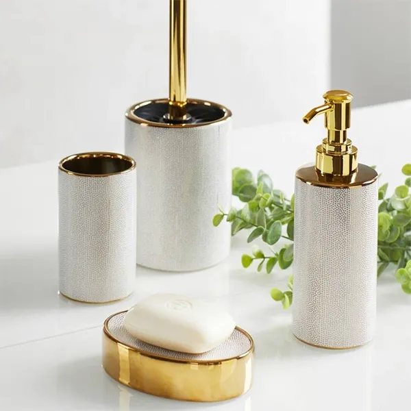 Wenko Nuria Ceramic Liquid Soap Dispenser - 300 ML - Gold & White product thumbnail 3