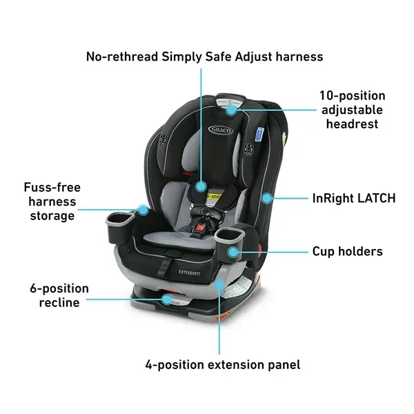Graco Extend2Fit Car Seat - Group 0\1\2\3 (0-12 Years) - Bay Village - Grey product thumbnail 3
