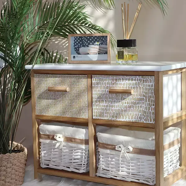 Weva "Keenan" Wood Storage Cabinet With 2 Drawers & 2 Baskets - Beige product thumbnail 5